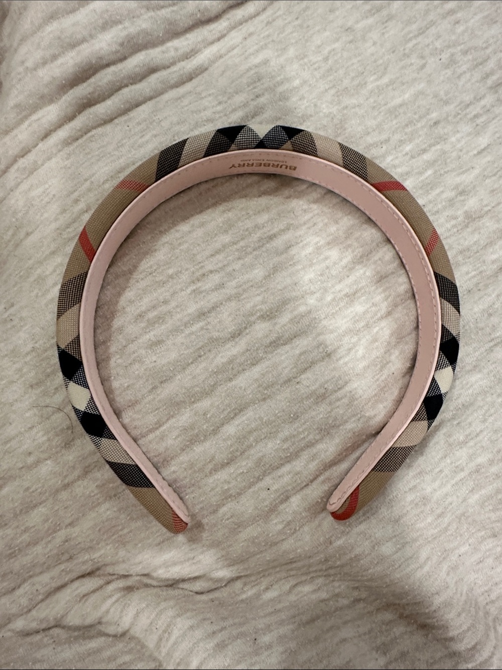 Burberry Beige Check Headband with Pink Trim